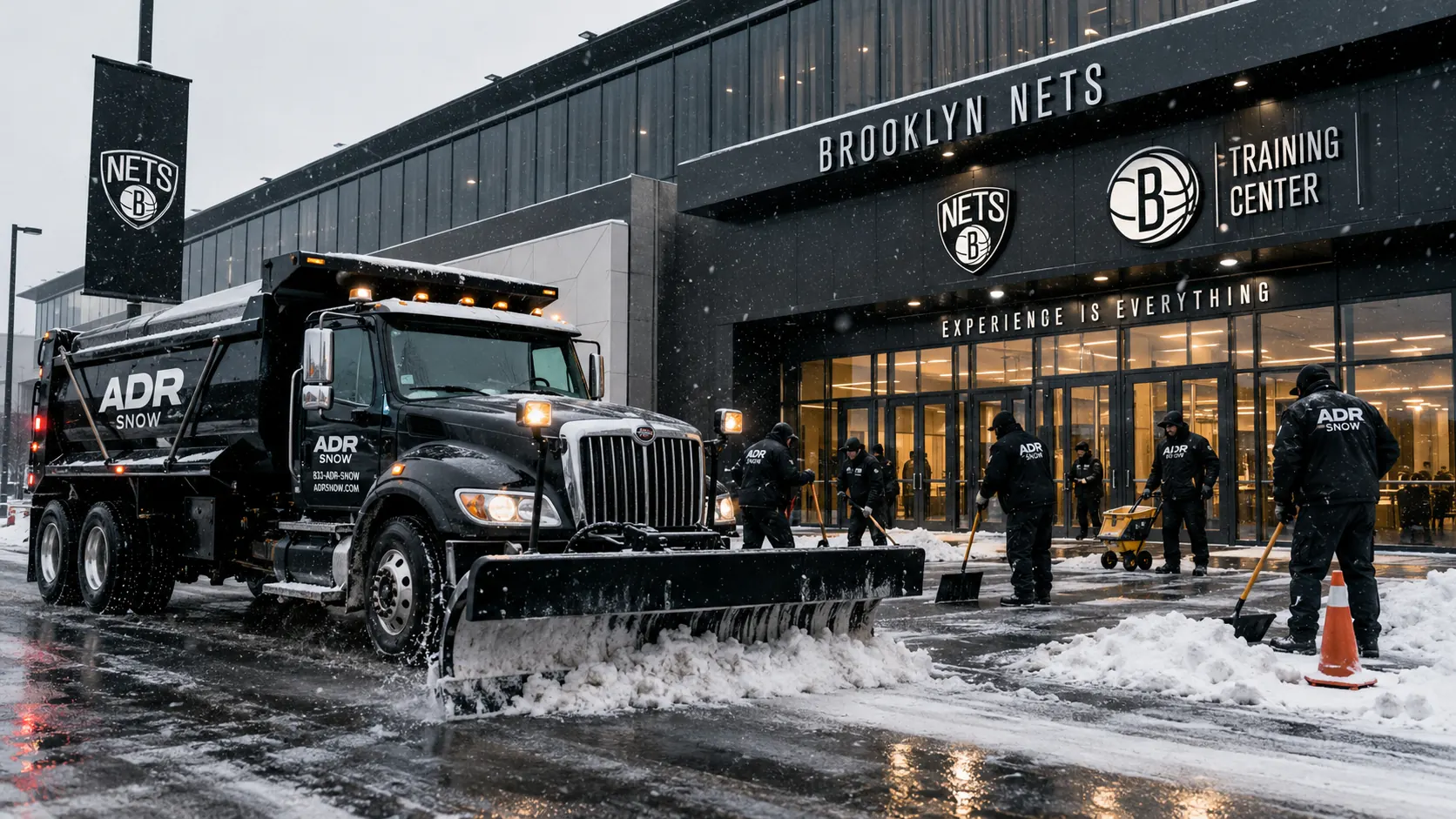 ADR Snow crew and truck servicing Brooklyn Nets Training Center
