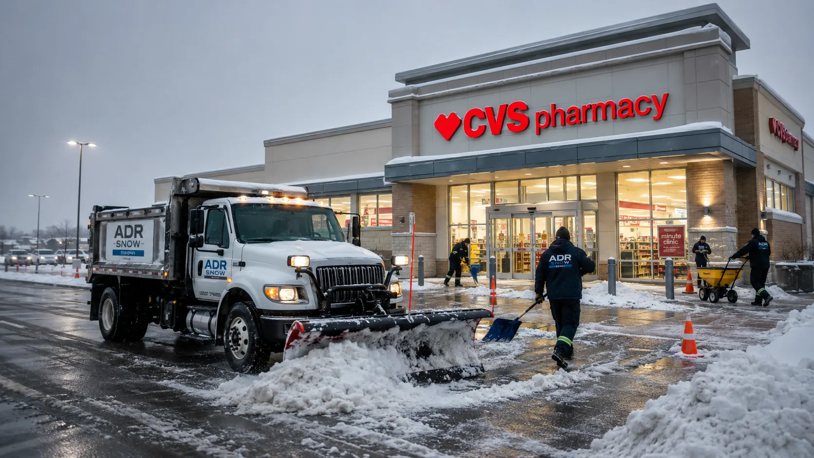 ADR Snow crew and truck servicing CVS Pharmacy