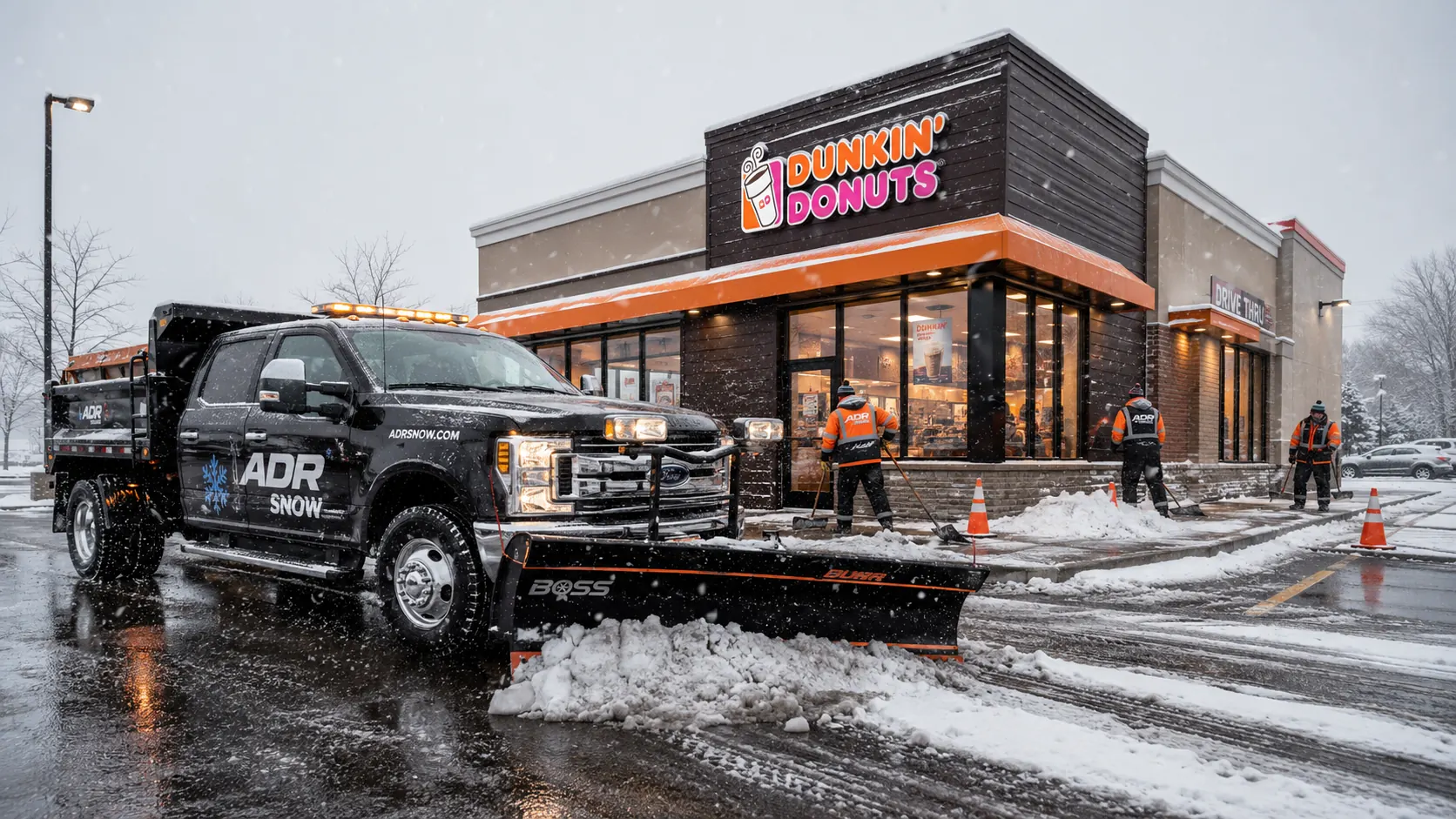 ADR Snow crew and truck servicing Dunkin'